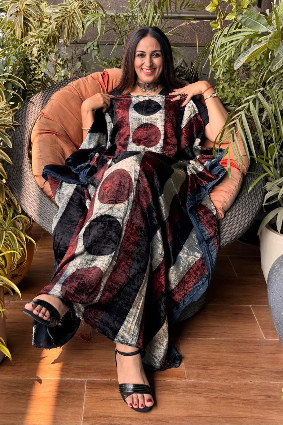 Ajrakh art on velvet (kurta only)